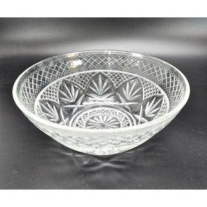 Vintage Cut Glass Serving Bowl With Intricate Diamond & Starburst Pattern JJ3815